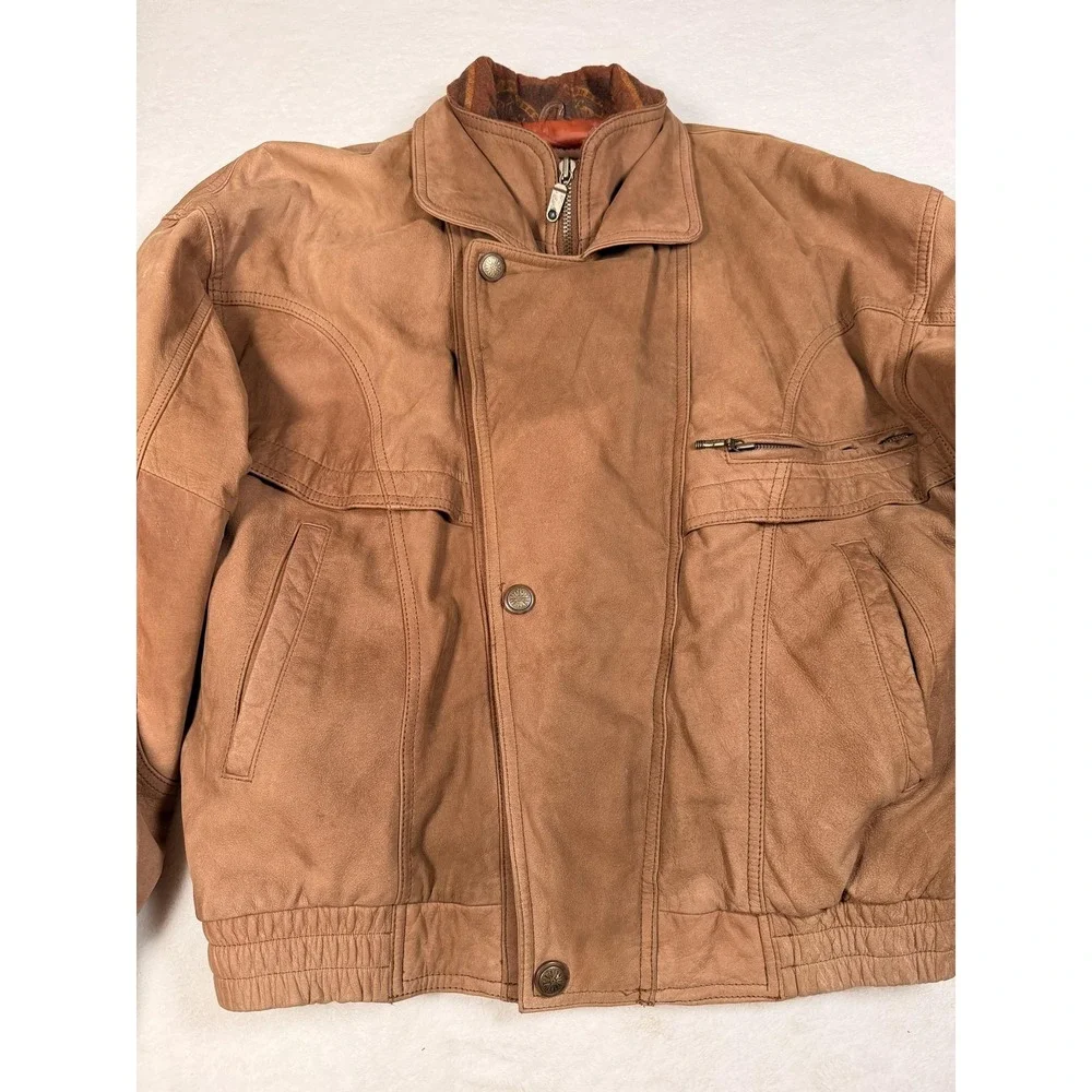 Vintage Winlit Leather Jacket Mens Medium Brown Bomber Quilted Lined Korea